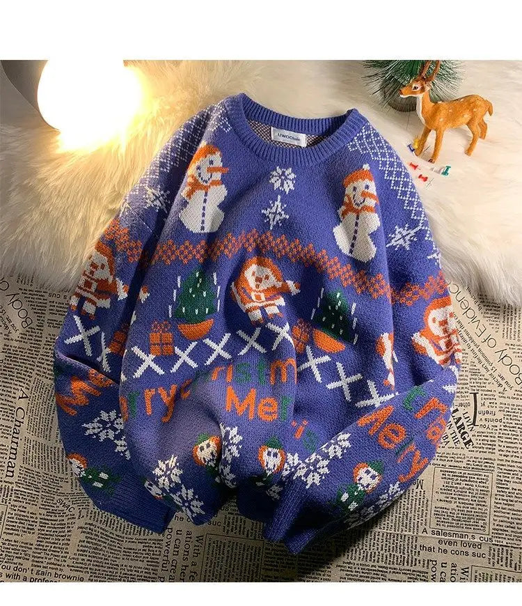 Christmas sweater women loose outer wear autumn and winter tide brand new men and women all-match casual lazy knit sweater New Year