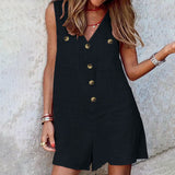goosudu  Stylish Women V Neck Sleeveless Rompers Summer Jumpsuits Short Playsuits Casual Solid Loose Beach Overalls Oversized