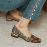 woloong  New Genuine Leather Women Shoes Fashion Tassel Beads Spring Pump Square Toe Slip-On Casual Shoes Thick Heel Size 35-42 Handmade