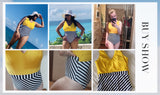 goosudu   Yellow and Striped Patchwork One-Piece Swimsuit Sexy V-neck Women Monokini Girls Beach Bathing Suits Swimwear