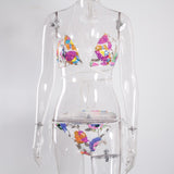 Sexy Floral Sequined White Bikinis Lace Up for Women Swimwear