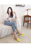 woloong  Pointed flat bow slippers women summer wear Baotou half slippers new fashion lazy sandals women's shoes
