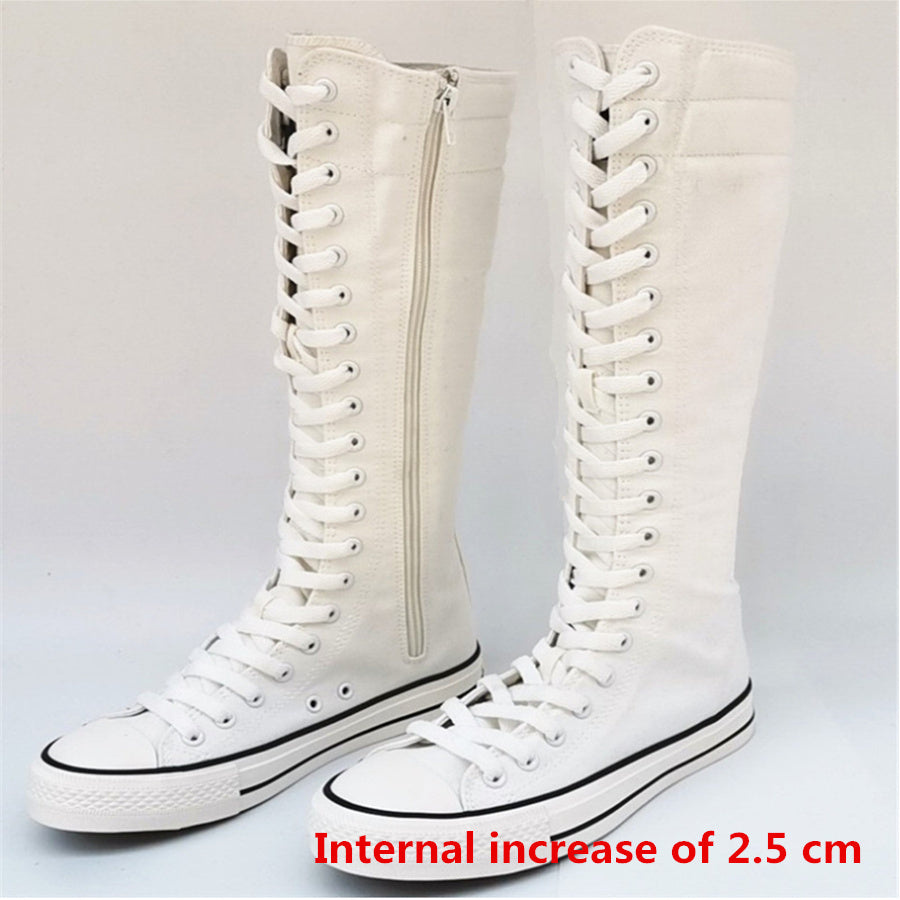 woloong  new fashion 3Colors women's canvas boots lace zipper knee high boots boots flat shoes casual high help punk shoes girls