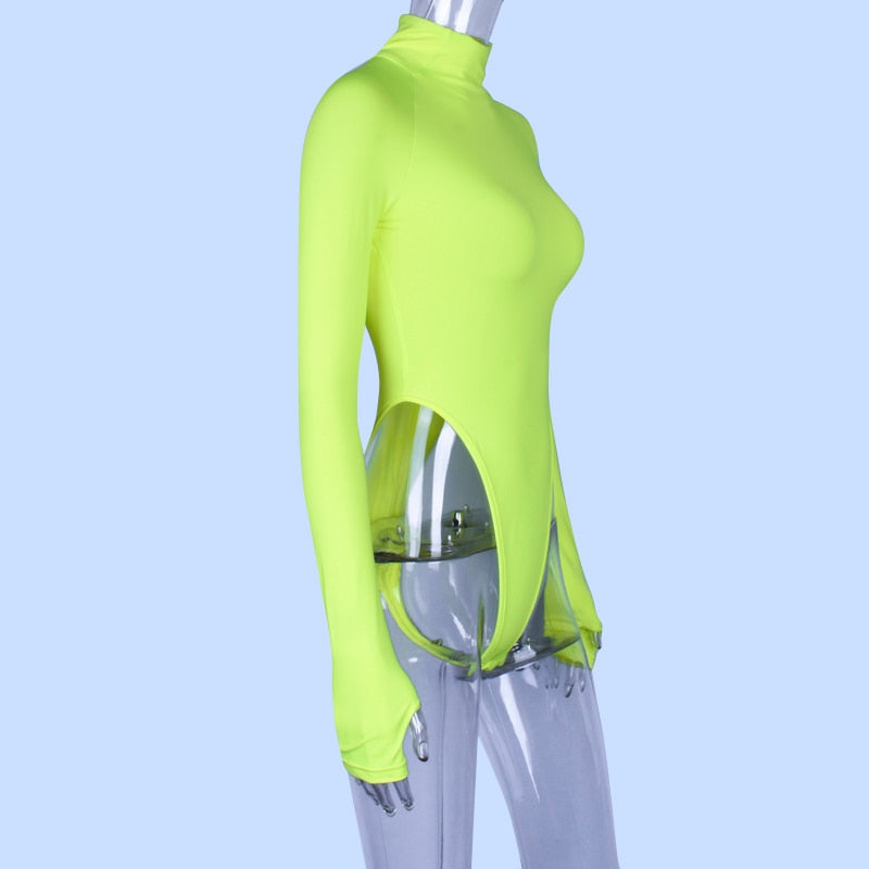 goosudu  long sleeve high neck neon bodycon sexy Christmas bodysuit autumn winter women fashion casual slim fit body