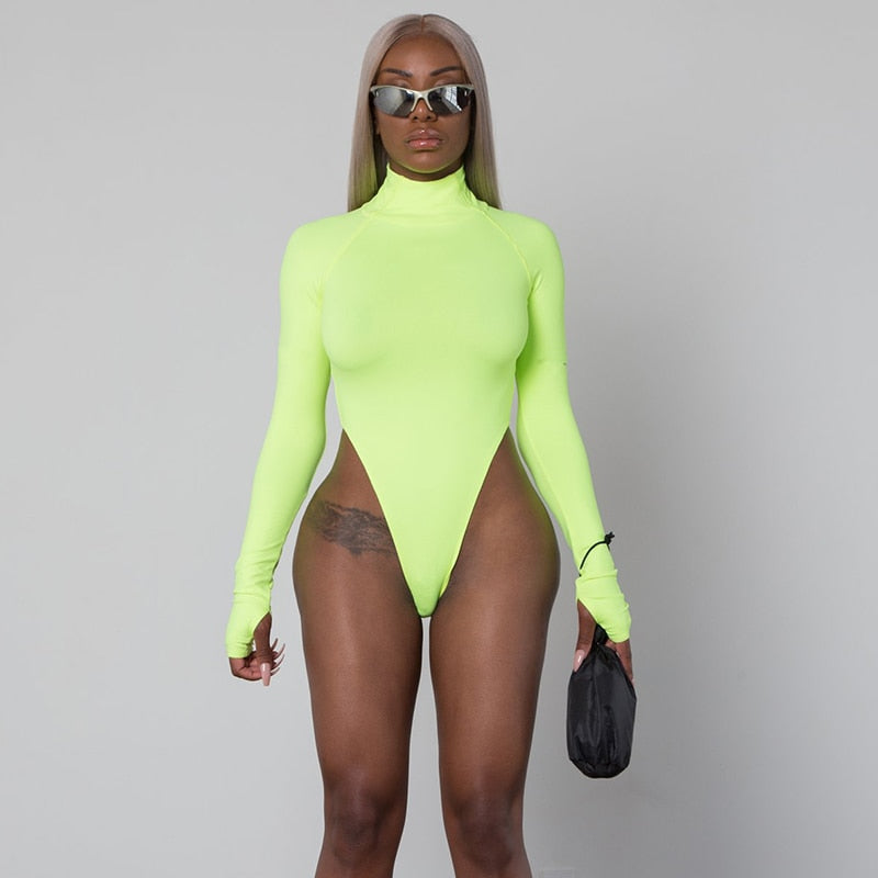 goosudu  long sleeve high neck neon bodycon sexy Christmas bodysuit autumn winter women fashion casual slim fit body