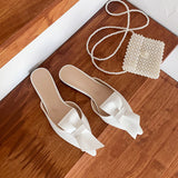 woloong  Pointed flat bow slippers women summer wear Baotou half slippers new fashion lazy sandals women's shoes