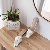 woloong  Pointed flat bow slippers women summer wear Baotou half slippers new fashion lazy sandals women's shoes