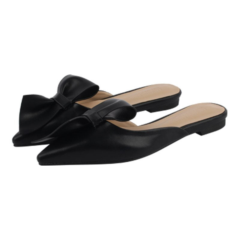 woloong  Pointed flat bow slippers women summer wear Baotou half slippers new fashion lazy sandals women's shoes