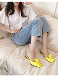 woloong  Pointed flat bow slippers women summer wear Baotou half slippers new fashion lazy sandals women's shoes