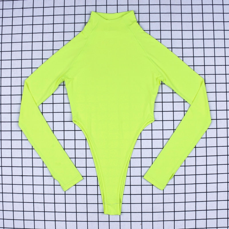goosudu  long sleeve high neck neon bodycon sexy Christmas bodysuit autumn winter women fashion casual slim fit body