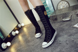 woloong  new fashion 3Colors women's canvas boots lace zipper knee high boots boots flat shoes casual high help punk shoes girls