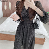 Korean Chic Fashion New Design Autumn Spring Womens Slim Waist A Line Elegant Date Girls Long Single Breasted Button Shirt Dress