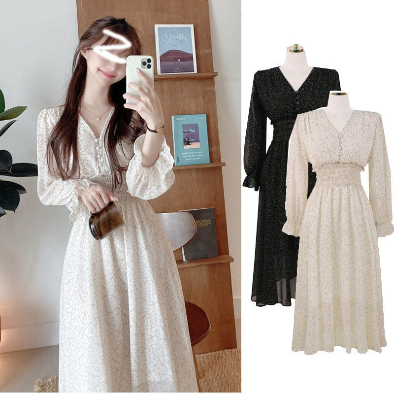 Korean Chic Fashion New Design Autumn Spring Womens Slim Waist A Line Elegant Date Girls Long Single Breasted Button Shirt Dress