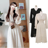 Korean Chic Fashion New Design Autumn Spring Womens Slim Waist A Line Elegant Date Girls Long Single Breasted Button Shirt Dress
