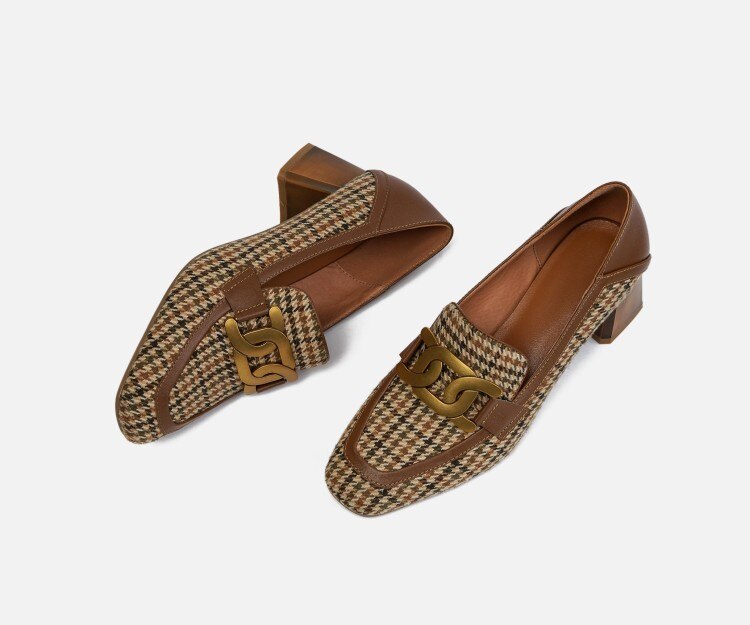 woloong  Spring/Autumn New Women Party Prom Square Heeled Pumps Basic Concise Pumps Cow Leather Brand Round Toe Loafers Woman