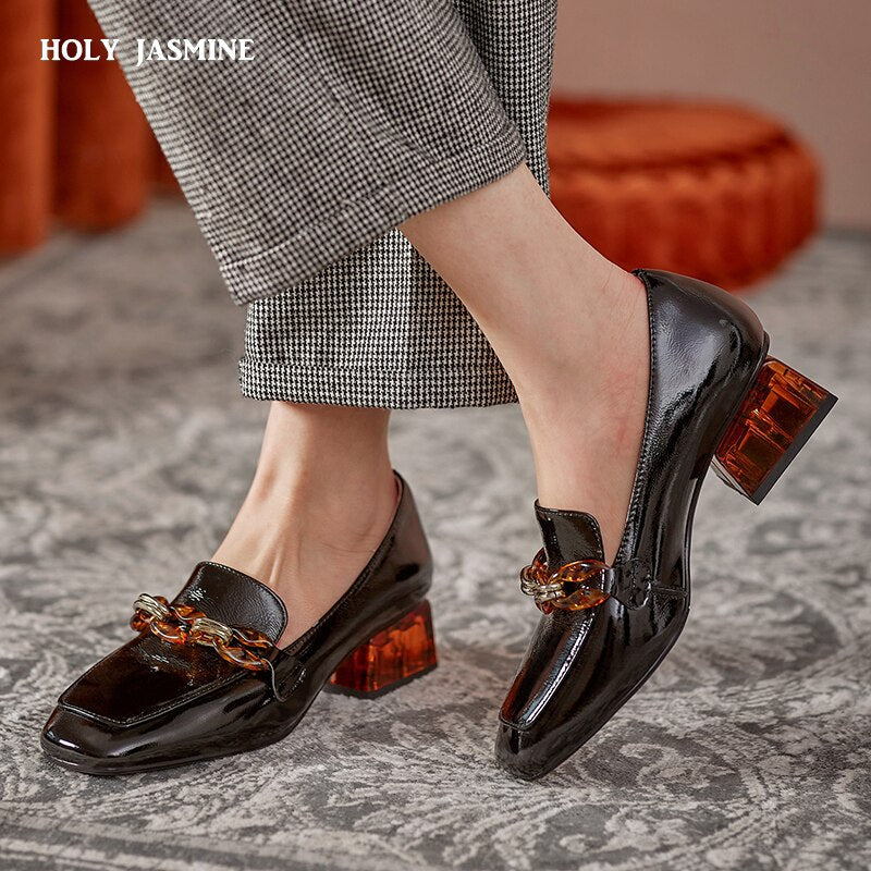 woloong  Women  High Heels Shoes Genuine Leather Round Toe Shoes for Women Genuine Leather Newest Party Basic Shoes Woman