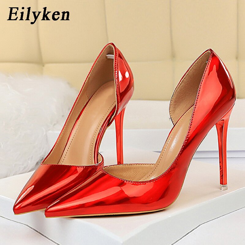 woloong New Fashion Patent Leather Office Pumps High Heels Shoes Women Sexy Pointed toe Shallow Party Wedding Shoes