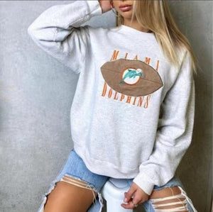 woloong Vintage Letter Print Autumn New Thin Crewneck Sweatshirt Women Fashion Tops Loose Long Sleeve Casual Girl Plus Size French Style