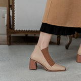 woloong  Fashion Comfortable Genuine Leather Women's Ankle Boots Elegant Square Toe Thick Heels Pumps Party Casual Shoes Woman New