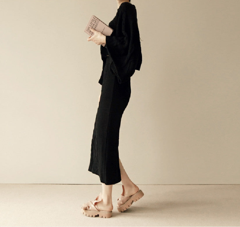 goosudu High Quality Autumn Winter Women Knitted 2 Piece Set  Batwing Sleeve Loose Tops+Slim Bodycon Skirt Female Sweater Suits