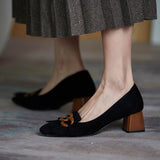 woloong  Fashion Newest Women Shoes Spring Thick Heels Pumps for Women Genuine Leather Kid Suede Office Lady Party Shoes for Women