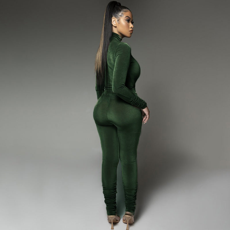 goosudu  Solid 2 Pcs Set Turtleneck Long Sleeve Bodysuit Slim Leggings New Slim Sports Tracksuit Casual Streetwear Y2K