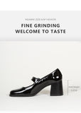 woloong Woman‘s New Mary Janes Shoes Genuine Leather Shallow Square heel Pumps Buckle Strap Round Toe Lady Footwear