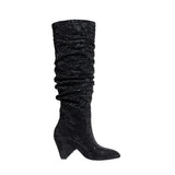 woloong New Crystal Shoes Woman Pointed Toe Over Knee High Boots Sexy Rhinestone Chunky Spike Heel Boots Ladies Shoes Botas Mujer