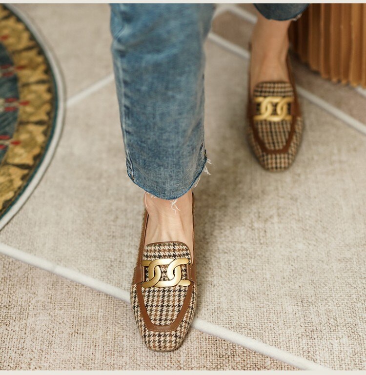woloong  Spring/Autumn New Women Party Prom Square Heeled Pumps Basic Concise Pumps Cow Leather Brand Round Toe Loafers Woman