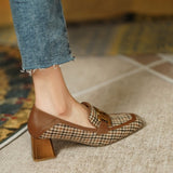 woloong  Spring/Autumn New Women Party Prom Square Heeled Pumps Basic Concise Pumps Cow Leather Brand Round Toe Loafers Woman
