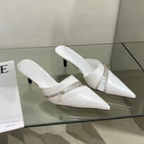 woloong  Summer New Women Slipper Fashion Brand Zipper Pointed Toe Slip On Ladies Elegant Mules Shoes Thin High Heel Slide
