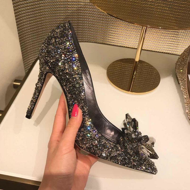 woloong  Newest  Cinderella Shoes Rhinestone High Heels Women Pumps Pointed toe Woman Crystal Party Wedding Shoes 5cm/7cm/9cm
