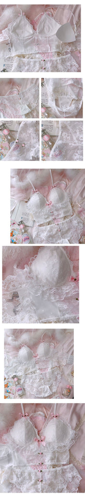 goosudu Sexy pure desire underwear sets outerwear thin white lace lingerie and panties suit cute no steel ring girl bra set