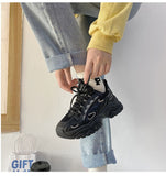 woloong  Spring New Reflect Vulcanize Shoes Light Platform Daddy Shoes Woman Harajuku Joker Wind Sneakers for Female Casual Shoes