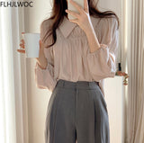 woloong Chic Korea Japanese Fenimine Clothes Women New Design Long Sleeve Solid Retro Vintage Black Pink Cute Tops And Blouses