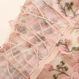 Ellolace Floral Embroidery Bodysuit Women Lace Up Bandage Bodies Sexy Sleeveless Bodycon Transparent Lingerie Mesh Bodysuits Top