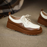 woloong  New Retro British Style Color Matching Platform Small Leather Shoes Casual Single Shoes Fashion Lace-up Women's Shoes