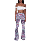 goosudu Summer New Women High-Waist Stretch-Print Trousers Wide-Leg Loose-Fitting Trousers Sexy Flared Pants Bottom Casual Leggings