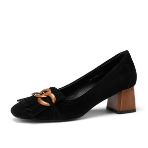 woloong  Fashion Newest Women Shoes Spring Thick Heels Pumps for Women Genuine Leather Kid Suede Office Lady Party Shoes for Women