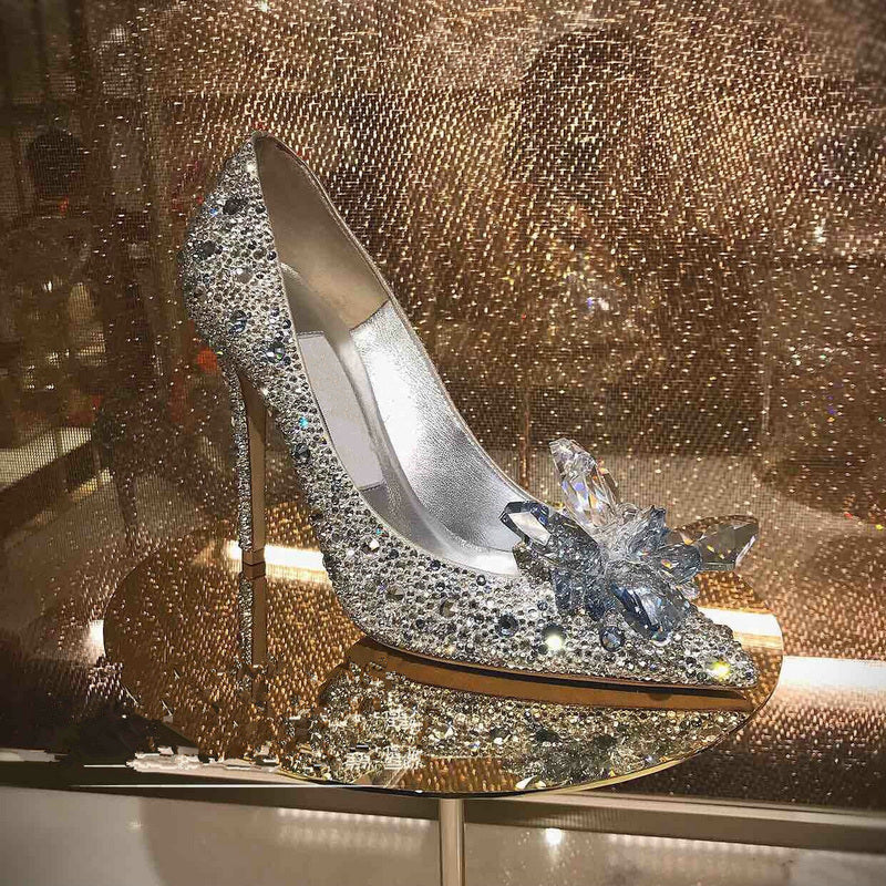 woloong  Newest  Cinderella Shoes Rhinestone High Heels Women Pumps Pointed toe Woman Crystal Party Wedding Shoes 5cm/7cm/9cm