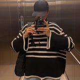Winter Women’s Long Sleeves Knit Sweater Turtleneck Striped Print Loose Pullover Tops New Autumn Oversized Sweater