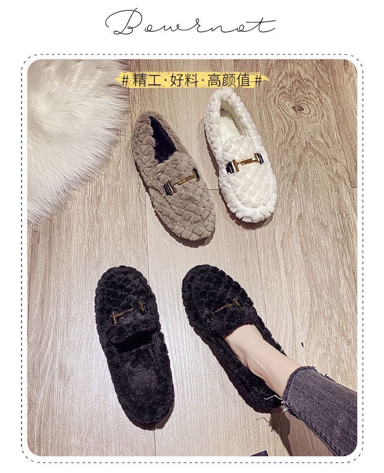 woloong  Autumn and Winter New Outdoor Home Indoor Wool Bag with Cotton Shoes Anti Slip Warm Lady Beans Shoes