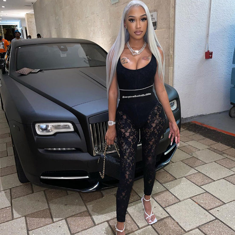 goosudu High Waist See-Through Zip Up Bodycon Sleeveless Pencil Jumpsuit Summer Women Fashion Streetwear Casual Club Y2K