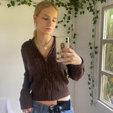 woloong  Sweetown Solid Twist Floral Knitted Cardigan Hoodies Women New Sweaters Autumn Winter Long Sleeve Casual Jackets Hooded Knitwear