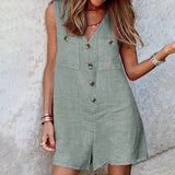goosudu  Stylish Women V Neck Sleeveless Rompers Summer Jumpsuits Short Playsuits Casual Solid Loose Beach Overalls Oversized