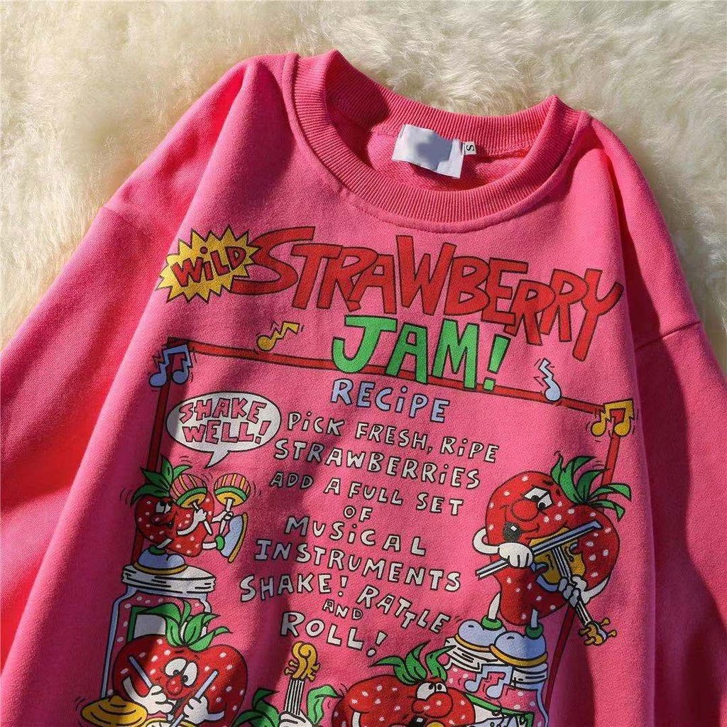 woloong Kawaii Rose Red Cartoon Letter Print Sweatshirt Vintage Streetwear Fashion Tops New O-neck Casual Teens Clothes Goth Punk