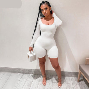goosudu  Long Sleeve Bodycon Stretchy Playsuit Summer Women Fashion Streetwear Outfits Romper White Body