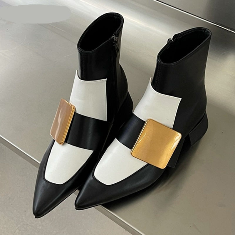 woloong New Brand Double Color Zipper Ankle Boots Women Shoe  Pointed Toe Fashion Short Boots Concise Winter Ladies Footwear