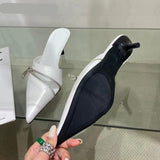 woloong  Summer New Women Slipper Fashion Brand Zipper Pointed Toe Slip On Ladies Elegant Mules Shoes Thin High Heel Slide