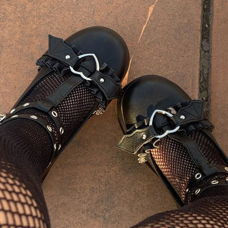 woloong New Chunky Platform Lolita Shoes Woman Flats Sweet Heart Buckle Mary Janes Shoes Pink T-Strap Punk Gothic Cosplay Shoes 35-43